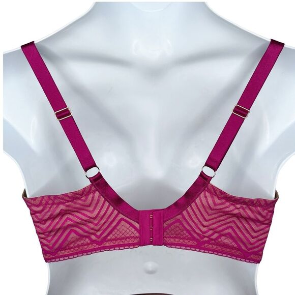ThirdLove Graphic Mesh Demi Bra sz 38F * Magenta Pink Mesh Overlay Underwire Bra - Picture 2 of 3